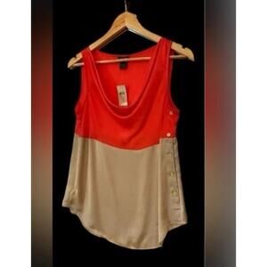 Ann Taylor Women’s Sleeveless Blouse Top Size 4 Colorblock Red Cream Button deta